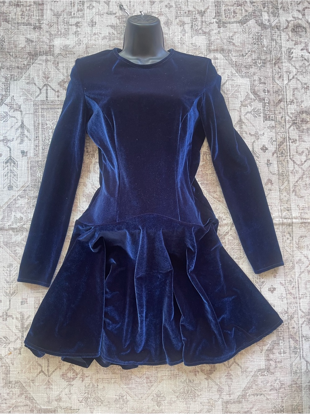 Needle & Thread Navy Velvet Dress with Crew Neck